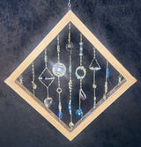 Grey Wood Diamond Shadowbox with blue & grey crystals