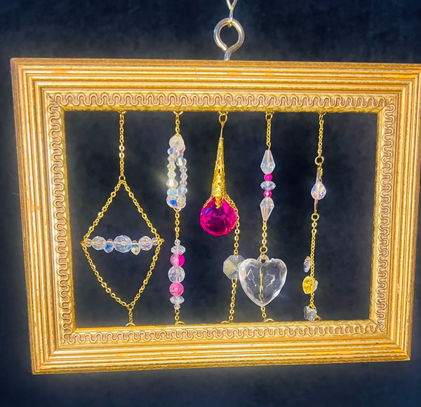 Small Bevelled Gold Frame with Magenta
