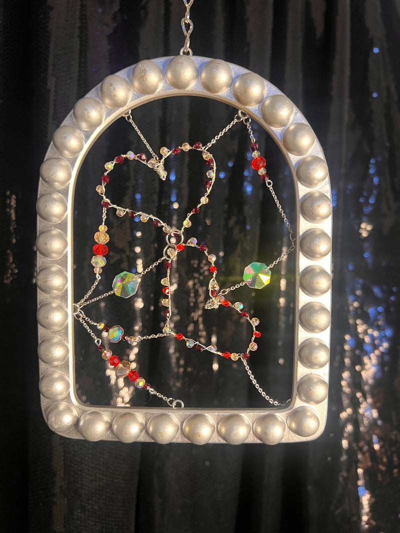 Small Silver arched frame with 2 Hearts