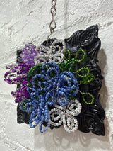 black square frame with purple & blue flowers