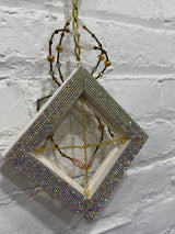 antique gold and white frame with blue spider
