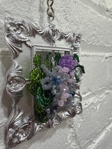 silver square with mixed pastel flowers