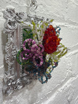 silver square frame with mixed wild flowers
